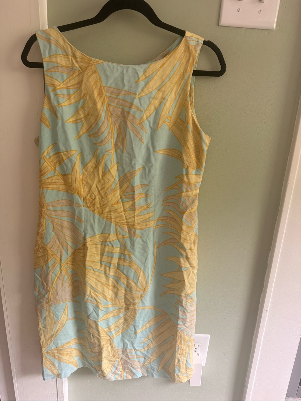 Tori Richard Pale Blue Shift Dress with Yellow Tropical Print